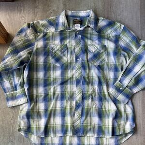 Rustler Men's Plaid Shirt in Blue and Green